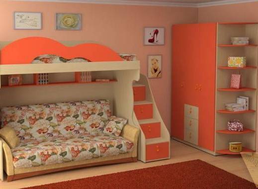 Детская для двоих персикового цвета с диваном