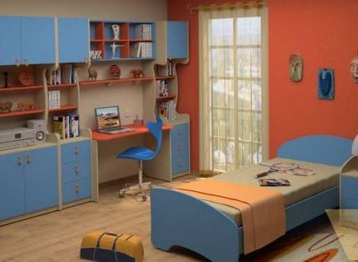 Детская для мальчика синего цвета, с отдельно стоящей кроватью
